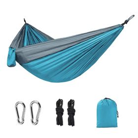 1pc Outdoor Camping Hammock; Portable Nylon Parachute Hammock 106*55in (Color: 106*55in Light Blue And Gray)