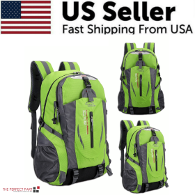 40L Men Women Travel Backpack Rucksack Camping Laptop Hiking School Book Bag USA (Color: Green)