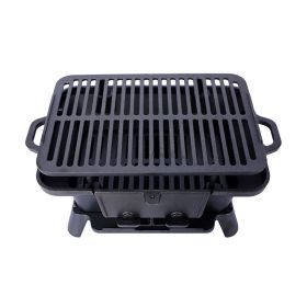 Portable Cast Iron BBQ Grill with Grate for Outdoor (Color: black, Type: Style A)