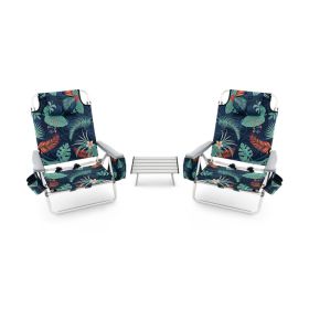 2 Packs 5-Position Outdoor Folding Backpack Beach Table Chair Reclining Chair Set (Color: Green)