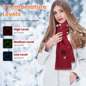 Heated Scarf USB Powered - 3 Heat Settings (Low/Medium/High), Soft Skin-Friendly, Washable, Stylish Colors for Winter Hiking/Camping/Birthday Gif (Color: WineRed)