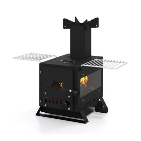 Portable Wood Burning Stove for Outdoor Camping Hiking Traveling (Color: black, Type: Camping supplies)